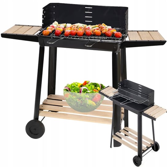 Grill Ogrodowy Duży Węglowy Bbq Regulowany Ruszt Półki Koła Przenośny VERK GROUP