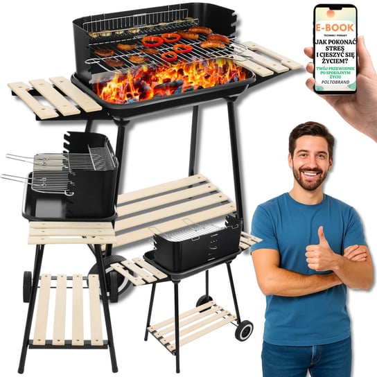 Grill Węglowy Ogrodowy na Kółkach z 3 Półkami – Twoja Kuchnia Pod Gołym Niebem + EBOOK-1 Pltb