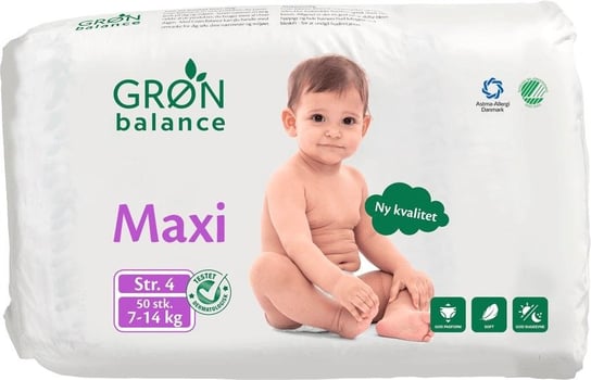 Gron Balance, Pieluchy dla dzieci, rozmiar 4, Maxi, 7-14 kg, 50 szt. GRON BALANCE