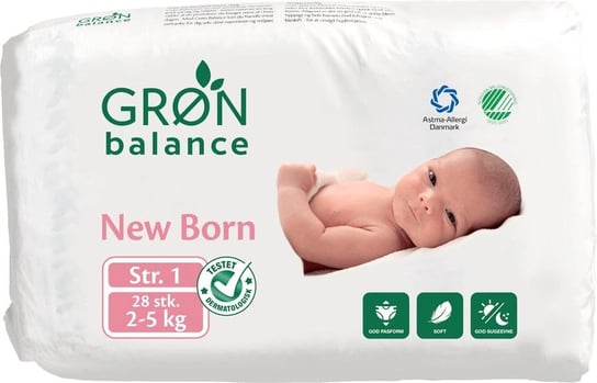 Gron Balance, Pieluchy dla noworodka, rozmiar 1, New Born, 2-5 kg, 28 szt. GRON BALANCE