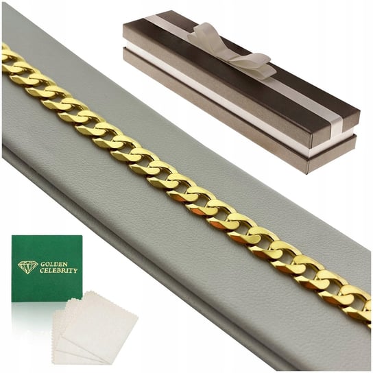 GRUBA BRANSOLETKA ZŁOTA MĘSKA PANCERKA 22cm/8mm SREBRO 925/585 NA PREZENT Golden Celebrity