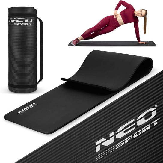 Gruba mata do ćwiczeń fitness joga antypoślizgowa 183x60x1,5 cm czarna  Neo-Sport Neo-Sport