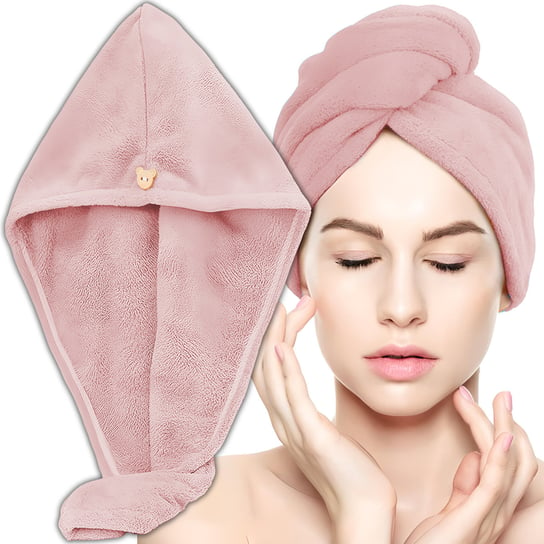 Gruby Chłonny Ręcznik Na Głowę Do Suszenia Włosów Turban Szybkoschnący Różowy retoo