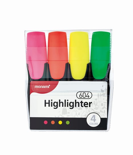 Gruby zakreślacz Highlighter 604 - zestaw 4 kolorów Monami