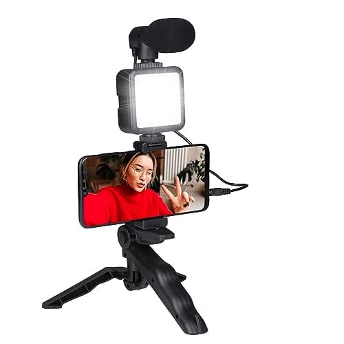 Grundig Statyw Do Telefonu Z Lampą I Mikrofonem - Tripod Z Diodami Led O 3 Ustawieniach Kolorów - Do Telefonów 53-84 Mm - Model Stołu I Słupka Do Selfie - Czarny Grundig