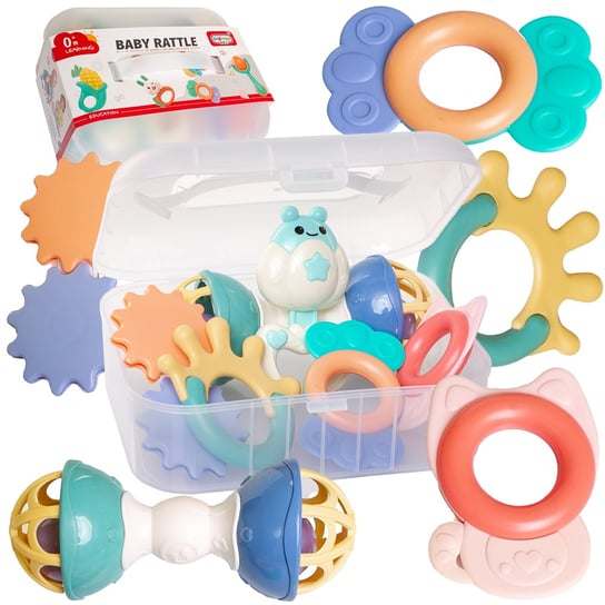 Grzechotki gryzaki zabawki sensoryczne pastelowy zestaw w pudełku 0+ Doris