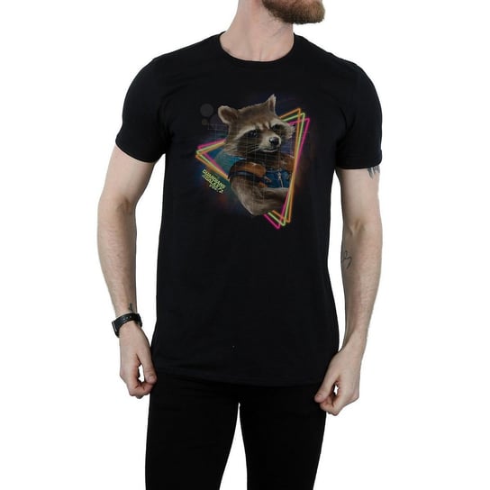 Guardians Of The Galaxy Męska Bawełniana Koszulka Rocket Raccoon Neon (L / Czarny) Marvel