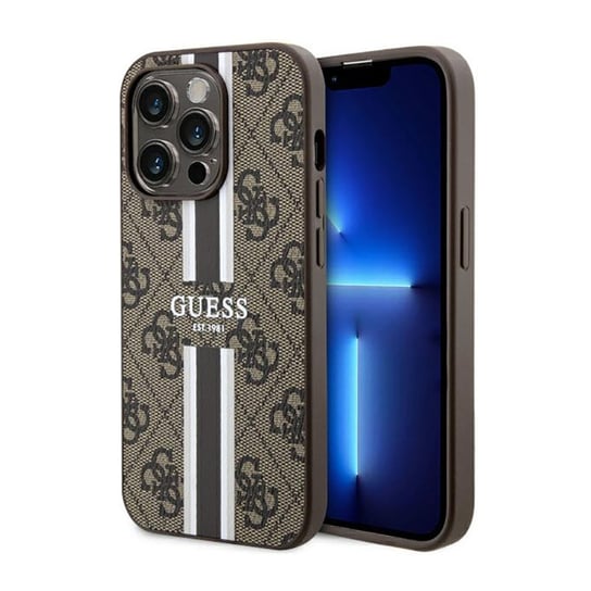 Guess 4G Printed Stripes MagSafe - Etui iPhone 14 Pro (Brązowy) GUESS