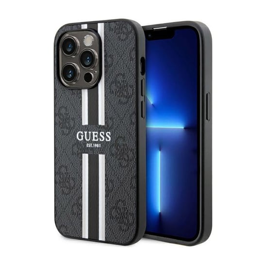 Guess 4G Printed Stripes MagSafe - Etui iPhone 14 Pro (Czarny) GUESS