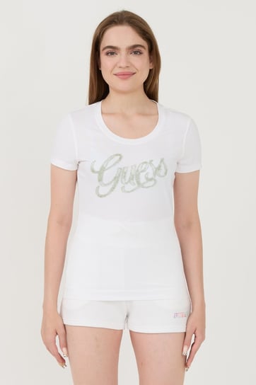 GUESS Biały damski t-shirt Script S GUESS