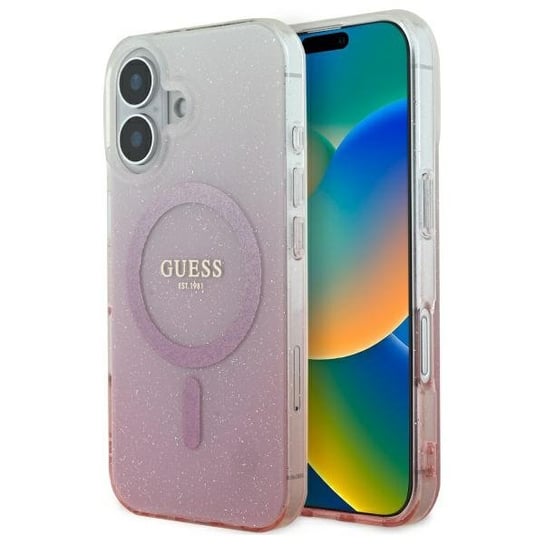 Guess etui MagSafe Brokat pokrowiec plecki obudowa case do iPhone 16 Plus 6.7" różowy/pink hardcase IML Glitter Gradient MagSafe GUESS