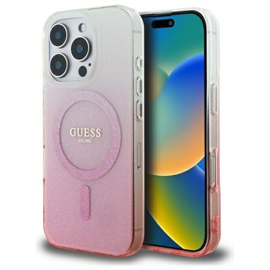 Guess etui MagSafe Brokat pokrowiec plecki obudowa case do iPhone 16 Pro Max 6.9" różowy/pink hardcase IML Glitter Gradient MagSafe GUESS