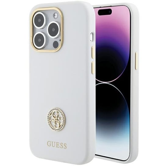 Guess Etui Obudowa Pokrowiec Case Do Iphone 15 Pro Max 6.7" Biały/White Hardcase Silicone Logo Strass 4G GUESS