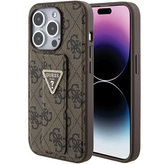 Guess Etui Obudowa Pokrowiec Case Do Iphone 15 Pro Max 6.7" Brązowy/Brown Hardcase Grip Stand 4G Triangle Strass GUESS