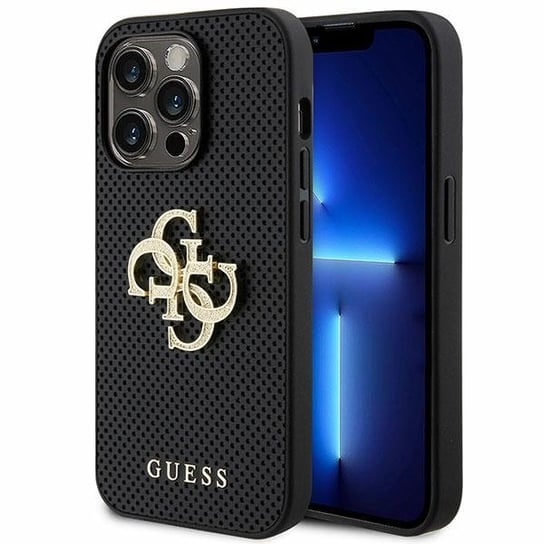 Guess Etui Obudowa Pokrowiec Case Do Iphone 15 Pro Max 6.7" Czarny/Black Hardcase Leather Perforated 4G Glitter Logo GUESS