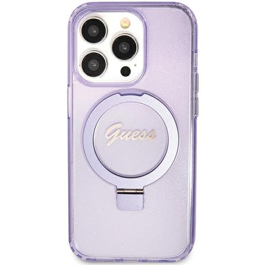 Guess Etui Obudowa Pokrowiec Do Iphone 11 / Xr 6.1" Fioletowy/Purple Hardcase Ring Stand Script Glitter Magsafe GUESS
