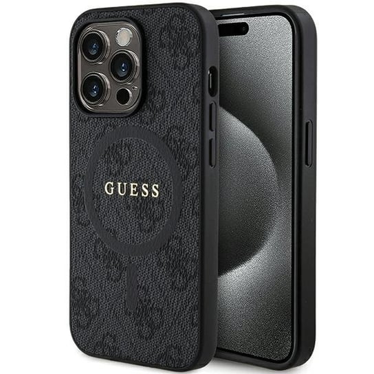 Guess etui obudowa pokrowiec do iPhone 14 Pro 6.1" czarny/black hardcase 4G Collection Leather Metal Logo MagSafe GUESS