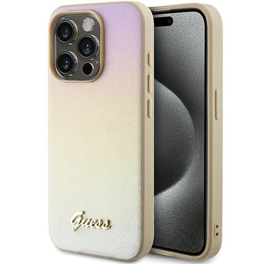 Guess etui obudowa pokrowiec do iPhone 14 Pro 6.1" złoty/gold hardcase Saffiano Iridescent Script GUESS