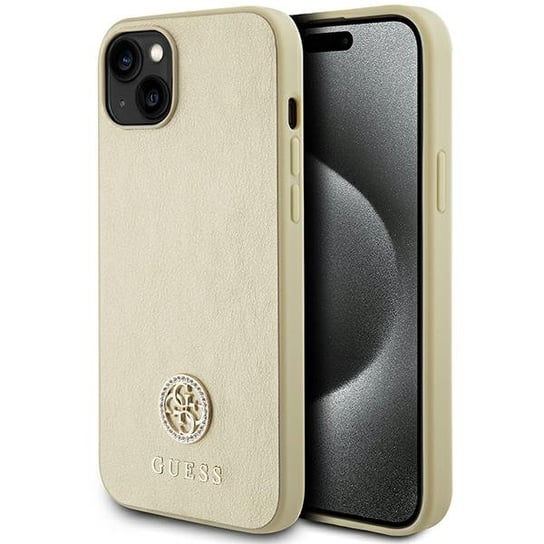 Guess etui Ochronne obudowa plecki do iPhone 15 6.1" złoty/gold hardcase Leather 4G Metal Logo Strass GUESS