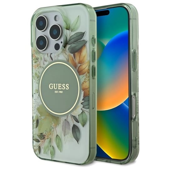 Guess etui pokrowiec obudowa case plecki do iPhone 16 Pro Max 6.9" zielony/green hardcase IML Flower & Tonal Circle MagSafe GUESS