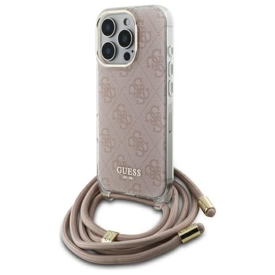 GUESS Etui pokrowiec obudowa case +Smycz Sznurek na Szyję Ramię do iPhone 16 Pro Max 6.9" różowy/pink hardcase Crossbody Cord 4G Print GUESS