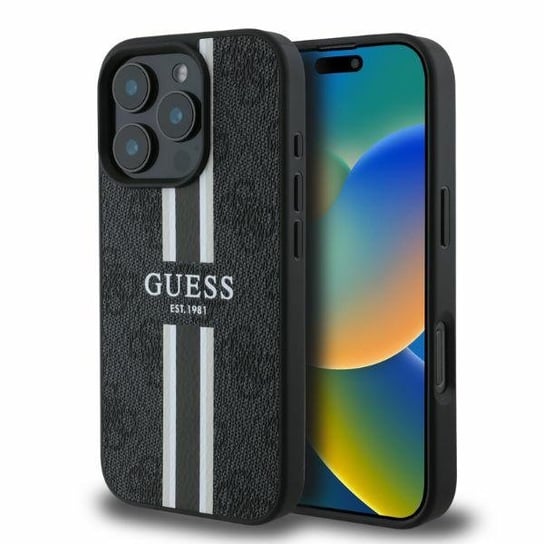 Guess etui pokrowiec obudowa do iPhone 16 Pro Max 6.9" czarny/black hardcase 4G Printed Stripes MagSafe GUESS