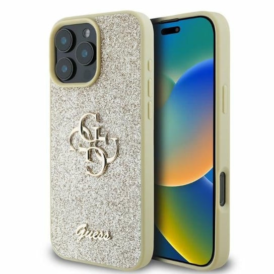 Guess etui pokrowiec obudowa do iPhone 16 Pro Max 6.9" złoty/gold hardcase Fixed Glitter Big 4G GUESS