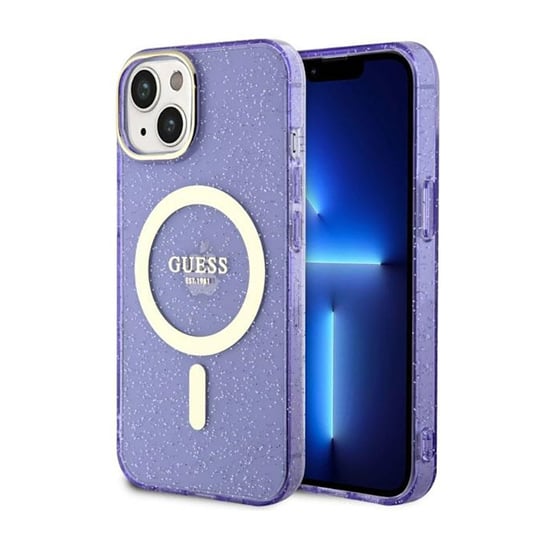 Guess Glitter Gold Magsafe - Etui Iphone 14 Plus (Purpurowy) GUESS