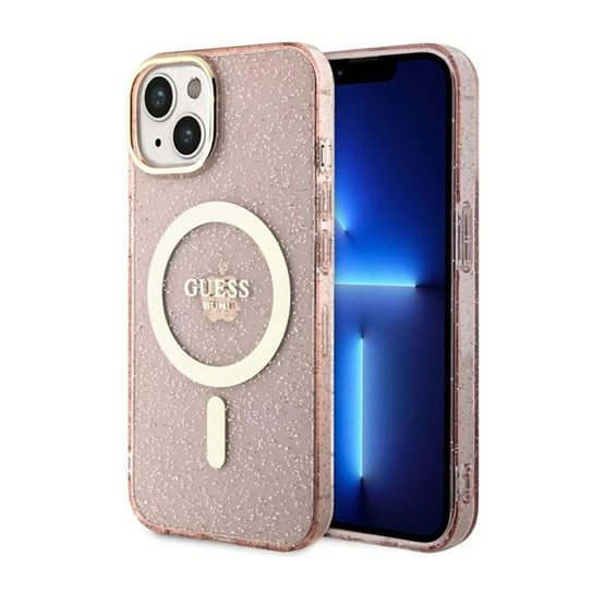 Guess Glitter Gold Magsafe - Etui Iphone 14 Plus (Różowy) GUESS