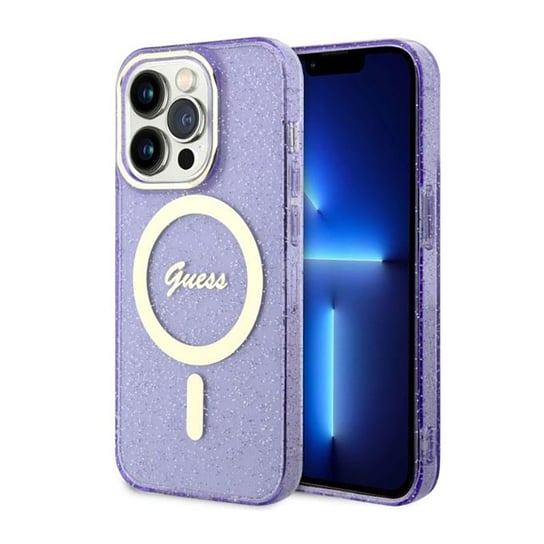 Guess Glitter Gold Magsafe - Etui Iphone 14 Pro (Purpurowy) GUESS