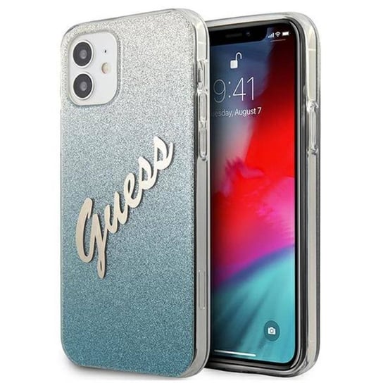 Guess Glitter Gradient Script - Etui iPhone 12 mini (niebieski) GUESS