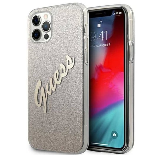 Guess Glitter Gradient Script - Etui iPhone 12 Pro Max (złoty) GUESS