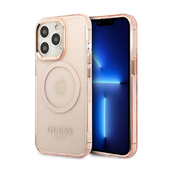 Guess Gold Outline Translucent MagSafe - Etui iPhone 13 Pro Max (różowy) GUESS