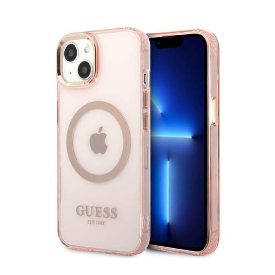 Guess Gold Outline Translucent MagSafe - Etui iPhone 13 (różowy) GUESS