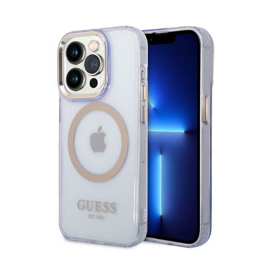 Guess Gold Outline Translucent Magsafe - Etui Iphone 14 Pro Max (Fioletowy) GUESS