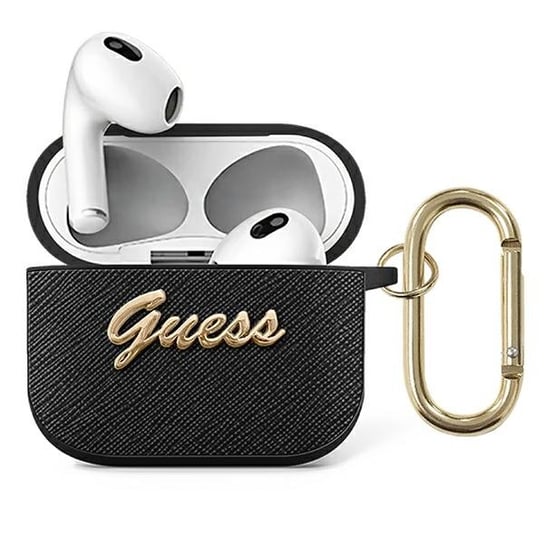 Guess GUA3SASMK AirPods 3 cover czarny/black Saffiano Script Metal Collection GUESS