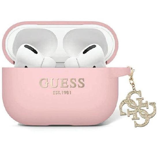 Guess Guap2Lecg4P Airpods Pro 2 Cover Różowy/Pink Liquid Silicone Glitter Triangle Charm GUESS