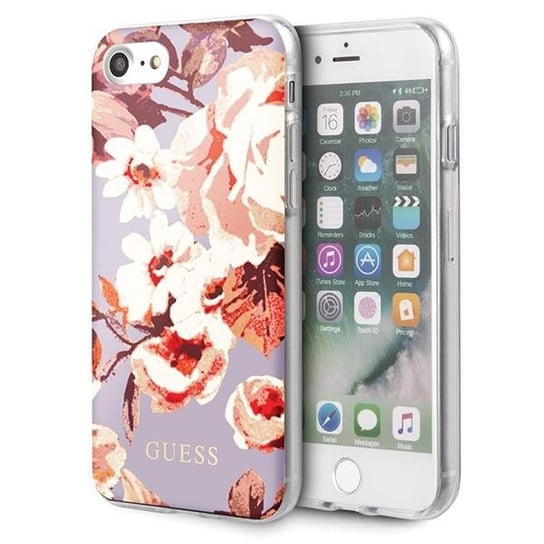 Guess GUHCI8PCUTRFL02, iPhone 7, 8, SE 2020 liliowy, lilac N°2 Flower Collection Shiny GUESS