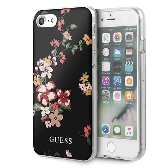 Guess GUHCI8PCUTRFL04, iPhone 7, 8, SE 2020, czarny N°4 Flower Collection Shiny GUESS