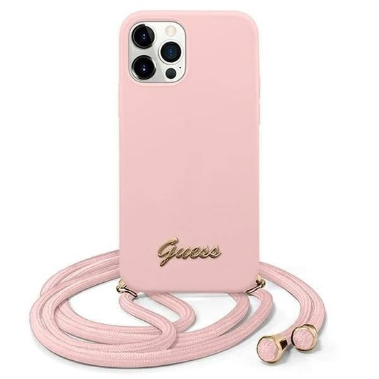 Guess GUHCP12LLSCLMGLP iPhone 12 Pro Max 6,7" różowy/pink hardcase Metal Logo Cord GUESS