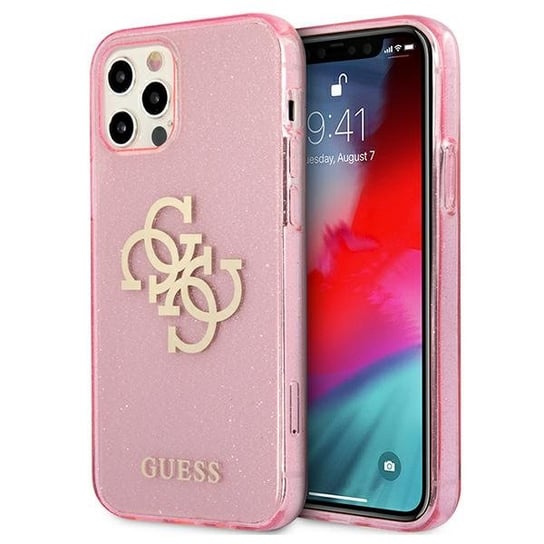 Guess GUHCP12LPCUGL4GPI iPhone 12 Pro Max 6,7" różowy/pink hard case Glitter 4G Big Logo GUESS