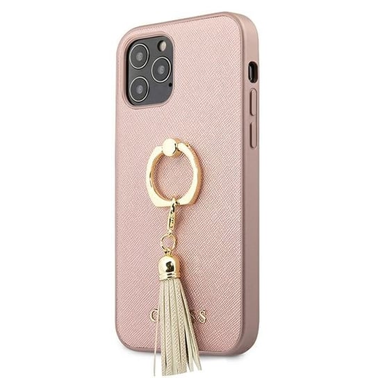 Guess GUHCP12LRSSARG iPhone 12 Pro Max 6,7" różowy/pink hardcase Saffiano with ring stand GUESS