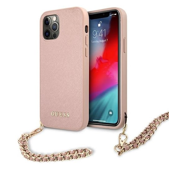 Guess GUHCP12LSASGPI iPhone 12 Pro Max 6,7" różowy/pink hardcase Saffiano Chain GUESS