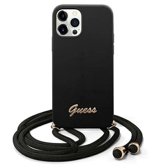 Guess GUHCP12MLSCLMGBK iPhone 12/12 Pro 6,1" czarny/black hardcase Metal Logo Cord GUESS