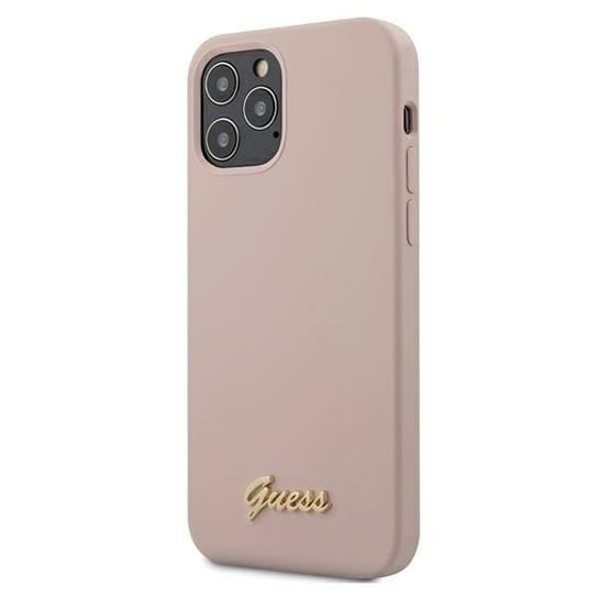Guess GUHCP12MLSLMGLP iPhone 12/12 Pro 6,1" jasnoróżowy/light pink hardcase Silicone Script Gold Logo GUESS
