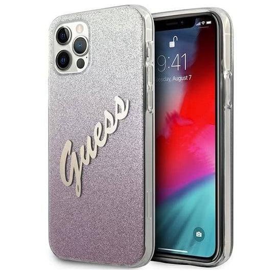 Guess GUHCP12MPCUGLSPI iPhone 12/12 Pro 6,1" różowy/pink hardcase Glitter Gradient Script GUESS