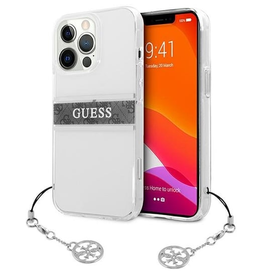 Guess GUHCP13LKB4GGR iPhone 13 Pro / 13 6,1" Transparent hardcase 4G Grey Strap Charm GUESS
