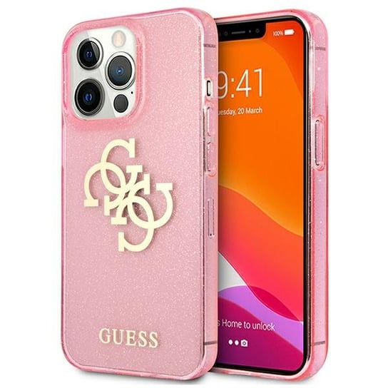 Guess GUHCP13LPCUGL4GPI iPhone 13 Pro / 13 6,1" różowy/pink hard case Glitter 4G Big Logo GUESS