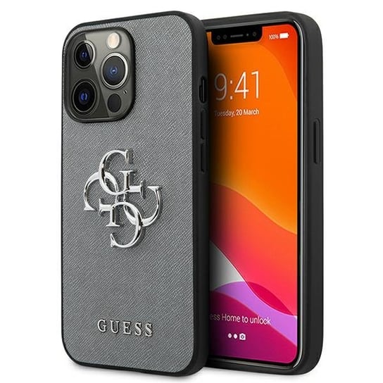Guess GUHCP13LSA4GSGR iPhone 13 Pro / 13 6,1" szary/grey hardcase Saffiano 4G Metal Logo GUESS