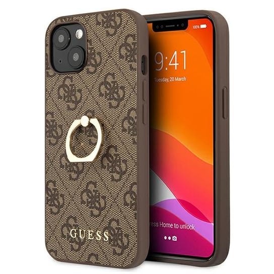 Guess GUHCP13M4GMRBR iPhone 13 6,1" brązowy/brown hardcase 4G with ring stand GUESS